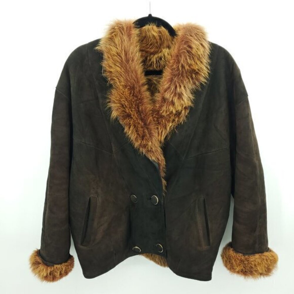 VTG Real Sheepskin Shearling Jacket M/8 Brown/Tan